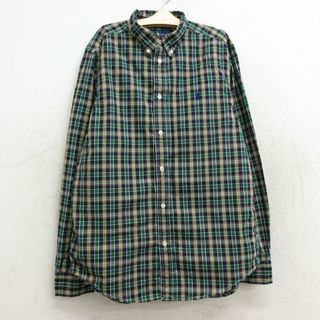 ラルフローレン(Ralph Lauren)の古着 ラルフローレン Ralph Lauren 長袖 ブランド シャツ キッズ ボーイズ 子供服 ワンポイントロゴ コットン ボタンダウン 緑他 グリーン チェック 23dec14(シャツ/カットソー)