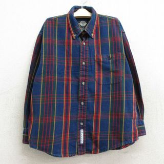 古着 ドッカーズ 長袖 フランネル シャツ キッズ ボーイズ 子供服 90年代 90s ワンポイントロゴ コットン ボタンダウン 紺他 ネイビー チェック 23dec14(シャツ/カットソー)