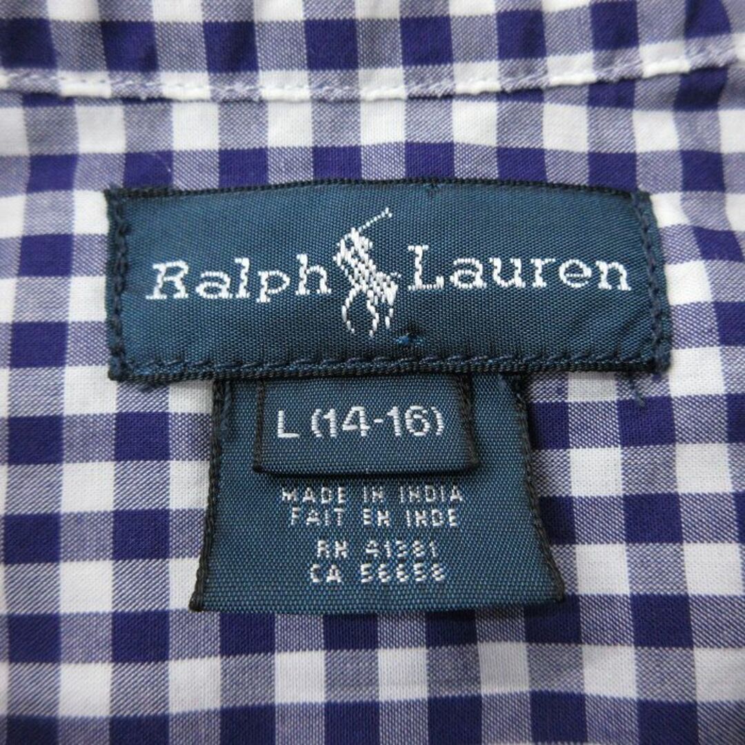 Ralph Lauren(ラルフローレン)の古着 ラルフローレン Ralph Lauren 長袖 ブランド シャツ キッズ ボーイズ 子供服 90年代 90s ワンポイントロゴ コットン ボタンダウン 濃紫他 パープル チェック 23dec14 キッズ/ベビー/マタニティのベビー服(~85cm)(シャツ/カットソー)の商品写真