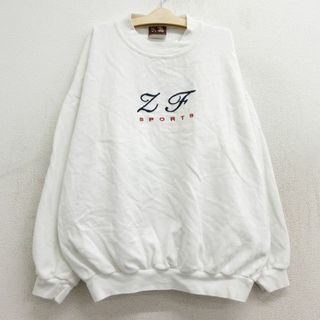 古着 長袖 スウェット キッズ ボーイズ 子供服 90年代 90s LF スポーツ 刺繍 クルーネック カナダ製 白 ホワイト 23dec15(シャツ/カットソー)