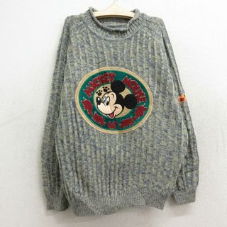 ディズニー(Disney)の古着 長袖 セーター キッズ ボーイズ 子供服 90年代 90s ディズニー DISNEY ミッキー MICKEY MOUSE ラグラン ハイネック モックネック 薄紺他 ネイビー 23dec15(シャツ/カットソー)