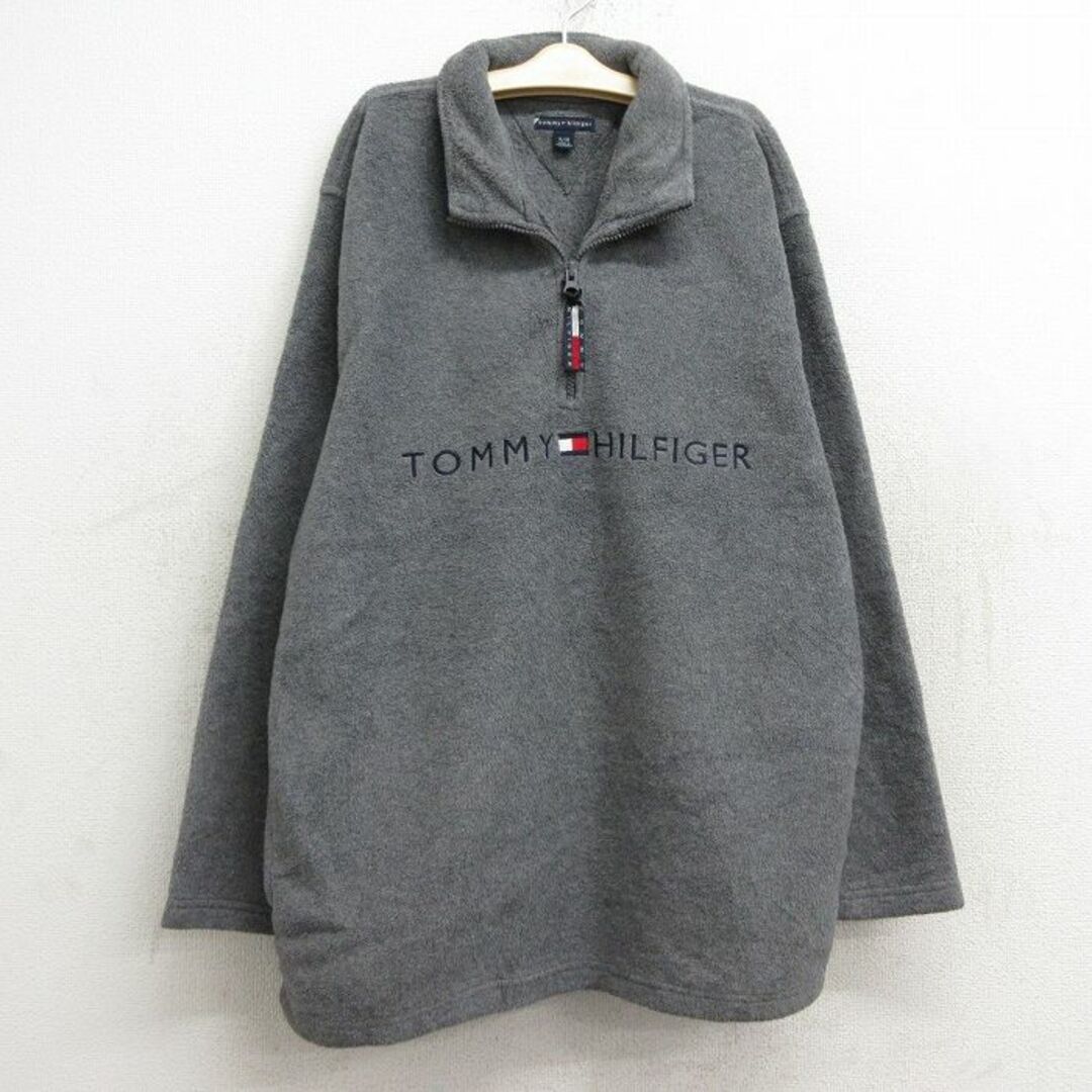 TOMMY HILFIGER(トミーヒルフィガー)の古着 トミーヒルフィガー TOMMY HILFIGER 長袖 ブランド ハーフジップ フリース ジャケット キッズ ボーイズ 子供服 ビッグロゴ 刺繍 グレー 23dec15 キッズ/ベビー/マタニティのベビー服(~85cm)(シャツ/カットソー)の商品写真