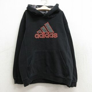 アディダス(adidas)の古着 アディダス adidas 長袖 スウェット パーカー キッズ ボーイズ 子供服 ビッグロゴ 黒 ブラック 23dec15(シャツ/カットソー)