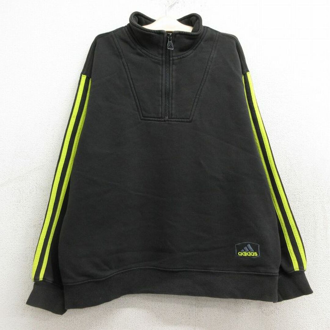 adidas(アディダス)の古着 アディダス adidas 長袖 ハーフジップ スウェット キッズ ボーイズ 子供服 90年代 90s ビッグロゴ 黒 ブラック 3本ライン 23dec15 キッズ/ベビー/マタニティのベビー服(~85cm)(シャツ/カットソー)の商品写真