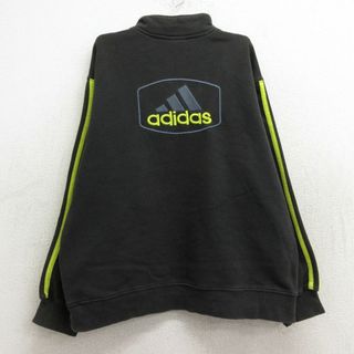 アディダス(adidas)の古着 アディダス adidas 長袖 ハーフジップ スウェット キッズ ボーイズ 子供服 90年代 90s ビッグロゴ 黒 ブラック 3本ライン 23dec15(シャツ/カットソー)