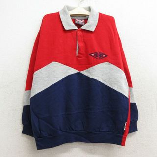 古着 長袖 スウェット キッズ ボーイズ 子供服 90年代 90s BYO BOY 襟付き マルチカラー 赤他 レッド 23dec15(シャツ/カットソー)