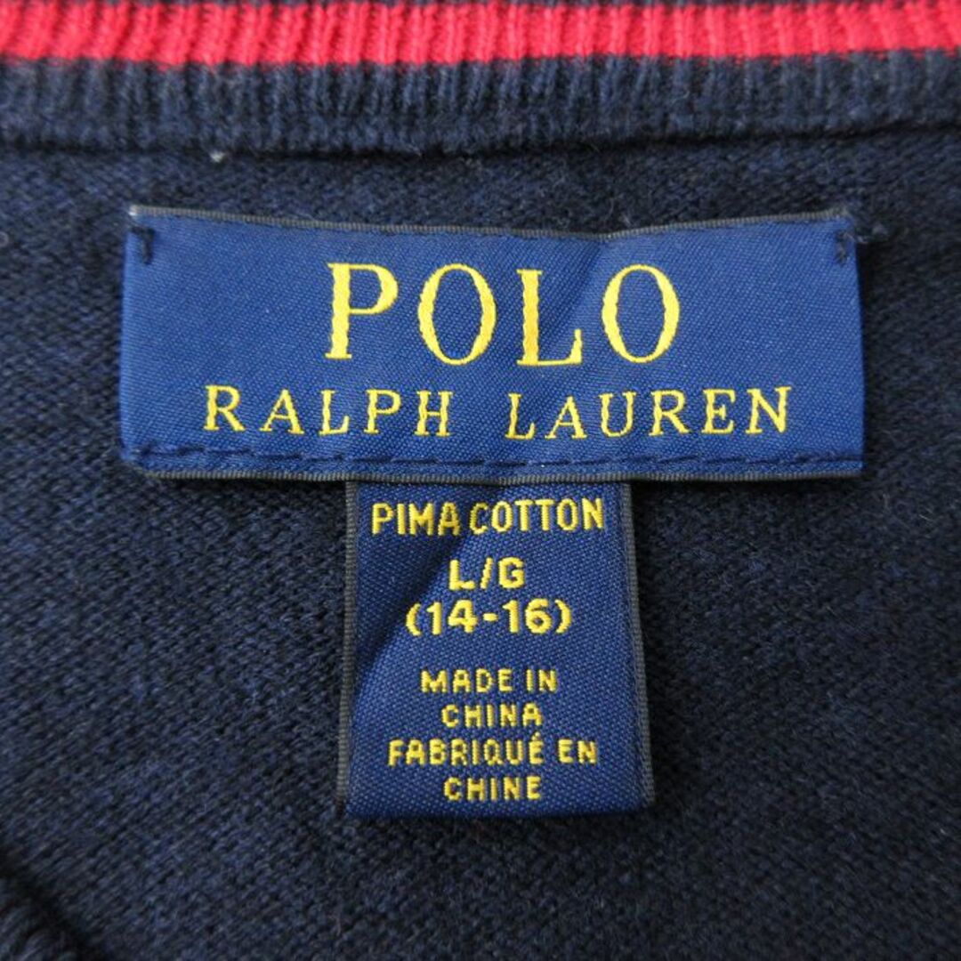 Ralph Lauren(ラルフローレン)の古着 ラルフローレン Ralph Lauren 長袖 ブランド セーター キッズ ボーイズ 子供服 ワンポイントロゴ コットン Vネック 紺 ネイビー 23dec15 キッズ/ベビー/マタニティのベビー服(~85cm)(シャツ/カットソー)の商品写真