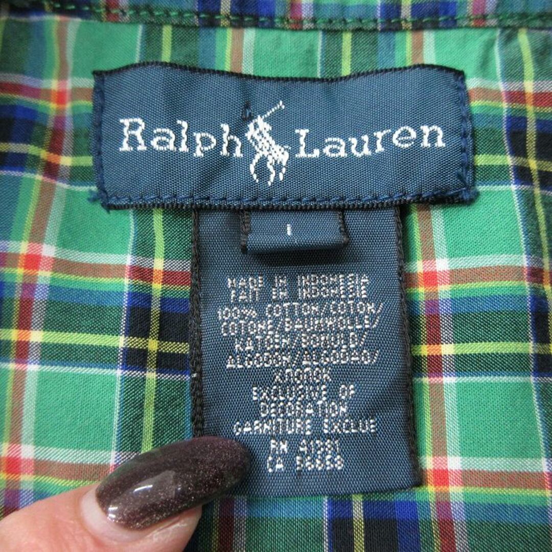 Ralph Lauren(ラルフローレン)の古着 ラルフローレン Ralph Lauren 長袖 ブランド シャツ キッズ ボーイズ 子供服 90年代 90s ワンポイントロゴ コットン ボタンダウン 緑他 グリーン チェック 23dec19 キッズ/ベビー/マタニティのベビー服(~85cm)(シャツ/カットソー)の商品写真