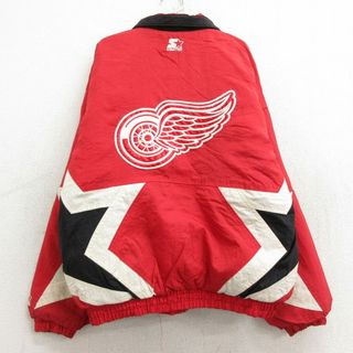 スターター(STARTER)の古着 スターター STARTER 長袖 ナイロン ジャケット キッズ ボーイズ 子供服 90年代 90s NHL デトロイトレッドウィングス 赤他 レッド 内側キルティング アイスホッケー 【spe】 23dec19(シャツ/カットソー)