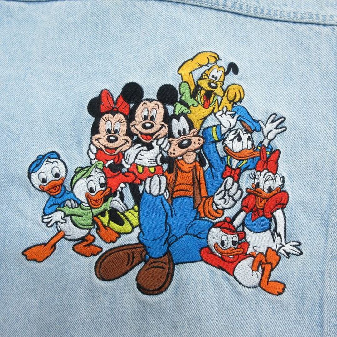 Disney(ディズニー)のM★古着 長袖 ジージャン メンズ 00年代 00s ディズニー DISNEY ミッキー MICKEY MOUSE ミニー グーフィー ドナルドダック 刺繍 薄紺 ネイビー デニム 【spe】 23dec18 中古 アウター Gジャン ジャケット メンズのジャケット/アウター(ダッフルコート)の商品写真