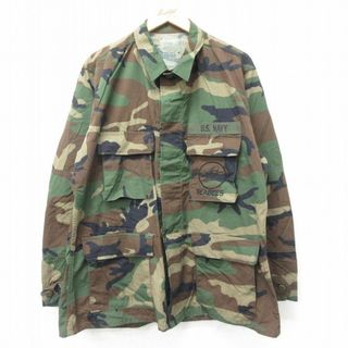 XL★古着 長袖 ミリタリー ジャケット メンズ 00年代 00s コンバット リップストップ ウッドランドカモ USネイビー SEABEES USA製 緑他 グリーン 迷彩 23dec18 中古 アウター フライト(ダッフルコート)