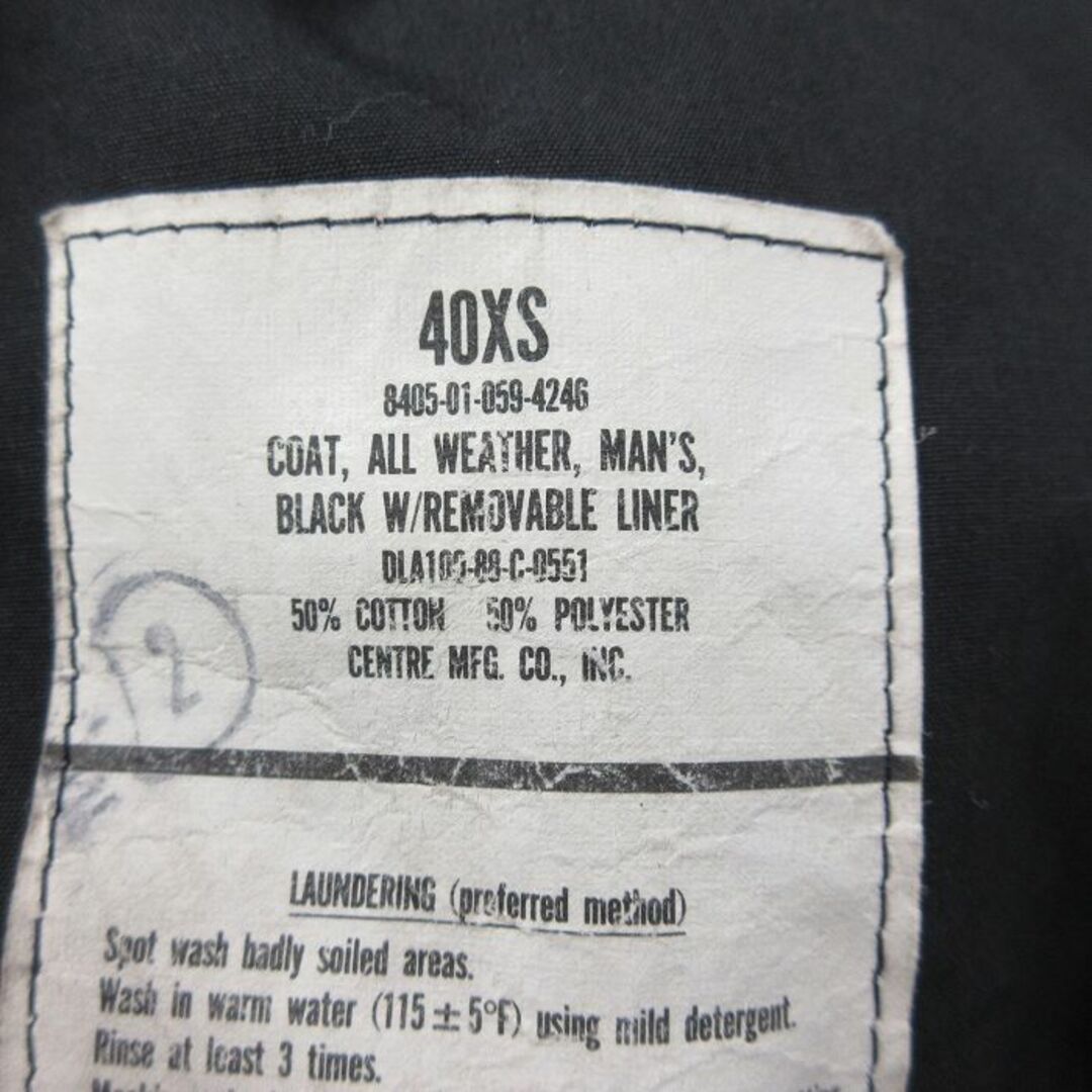 L★古着 長袖 ミリタリー ステンカラー コート メンズ 80年代 80s ロング丈 USA製 黒 ブラック 23dec19 中古 アウター メンズのジャケット/アウター(ダッフルコート)の商品写真