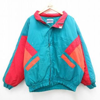 XL★古着 長袖 ジャケット メンズ 00年代 00s 大きいサイズ マルチカラー 青緑他 内側キルティング 23dec12 中古 アウター(ダッフルコート)