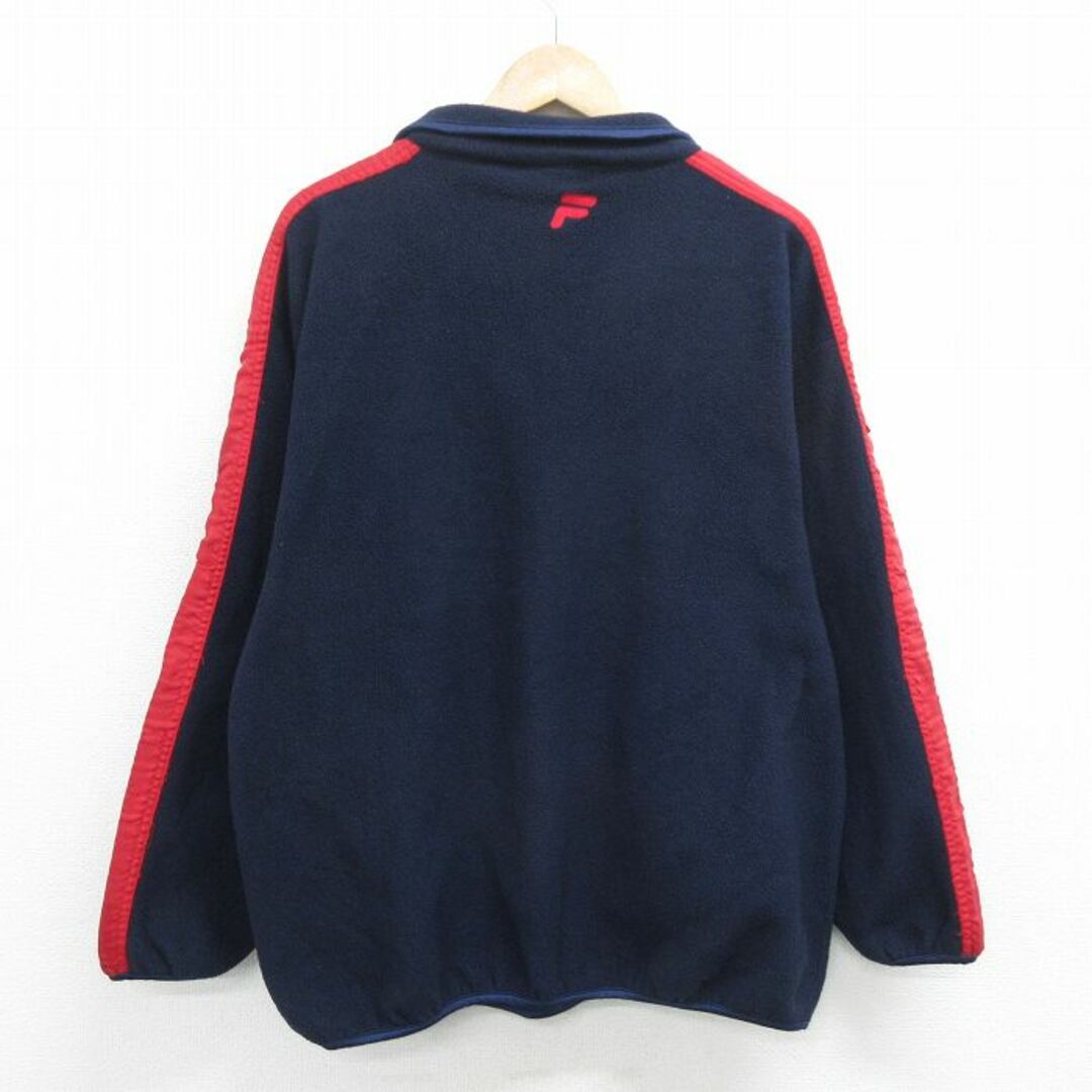 FILA(フィラ)のM★古着 フィラ FILA 長袖 ハーフジップ フリース トップス メンズ 90年代 90s ワンポイントロゴ カナダ製 紺 ネイビー 23dec13 中古 アウター メンズのジャケット/アウター(ダッフルコート)の商品写真