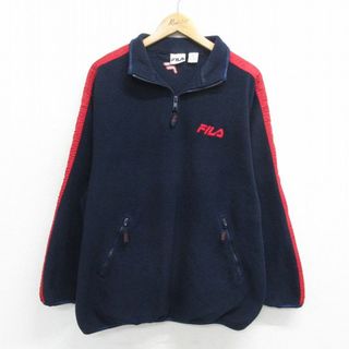 フィラ(FILA)のM★古着 フィラ FILA 長袖 ハーフジップ フリース トップス メンズ 90年代 90s ワンポイントロゴ カナダ製 紺 ネイビー 23dec13 中古 アウター(ダッフルコート)