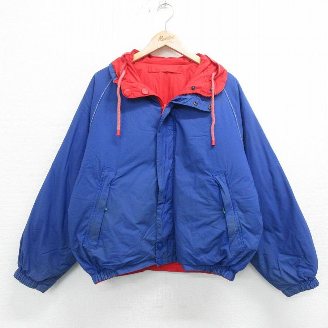 NAUTICA(ノーティカ)のXL★古着 ノーティカ NAUTICA 長袖 ブランド ダウン ジャケット メンズ 90年代 90s ビッグロゴ リバーシブル 大きいサイズ コットン ラグラン 青他 ブルー 【spe】 23dec13 中古 アウター メンズのジャケット/アウター(ダッフルコート)の商品写真