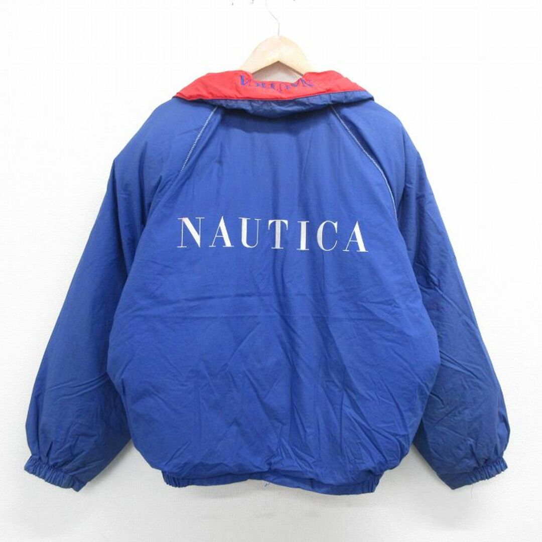 NAUTICA(ノーティカ)のXL★古着 ノーティカ NAUTICA 長袖 ブランド ダウン ジャケット メンズ 90年代 90s ビッグロゴ リバーシブル 大きいサイズ コットン ラグラン 青他 ブルー 【spe】 23dec13 中古 アウター メンズのジャケット/アウター(ダッフルコート)の商品写真