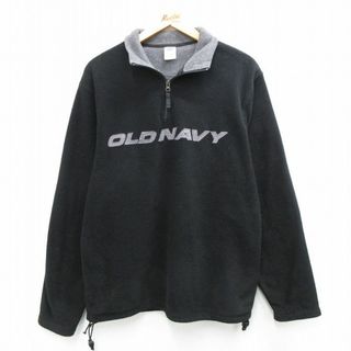 オールドネイビー(Old Navy)のM★古着 オールドネイビー OLD NAVY 長袖 ハーフジップ フリース ジャケット メンズ ビッグロゴ 黒 ブラック 23dec15 中古 アウター(ダッフルコート)