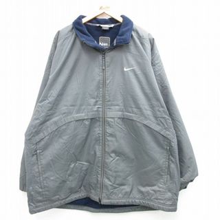 ナイキ(NIKE)のXL★古着 ナイキ NIKE 長袖 ナイロン ジャケット メンズ ワンポイントロゴ 大きいサイズ ロング丈 グレー 内側フリース 23dec15 中古 アウター(ダッフルコート)