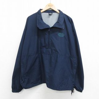 ランズエンド(LANDS’END)のXL★古着 ランズエンド 長袖 ハーフジップ ナイロン ジャケット メンズ 90年代 90s 大きいサイズ 紺 ネイビー 23dec12 中古 アウター ウインドブレーカー(ダッフルコート)