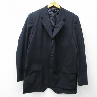 L★古着 ブルックスブラザーズ BROOKS BROTHERS 長袖 ブランド テーラード ジャケット メンズ 90年代 90s ロング丈 ウール 濃紺 ネイビー ストライプ 23dec20 中古 アウター(ダッフルコート)