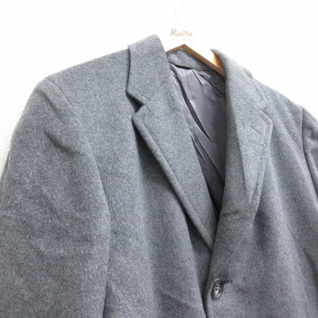 L★古着 長袖 ウール コート メンズ 90年代 90s ロング丈 カシミヤ カシミア グレー 霜降り 【spe】 23dec19 中古 アウター メンズのジャケット/アウター(ダッフルコート)の商品写真