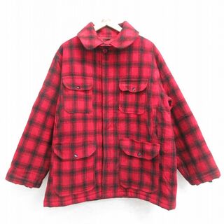 ウールリッチ(WOOLRICH)のXL★古着 ウールリッチ WOOLRICH 長袖 ウール ジャケット メンズ 90年代 90s マッキーノ USA製 赤他 レッド チェック 内側キルティング 23dec19 中古 アウター(ダッフルコート)