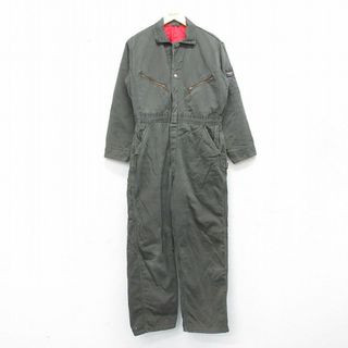 オシュコシュ(OshKosh)のW36★古着 オシュコシュ OSHKOSH 長袖 ツナギ メンズ 80年代 80s タロン 緑 グリーン 内側キルティング 23dec18 中古 オールインワン ボトムス(その他)