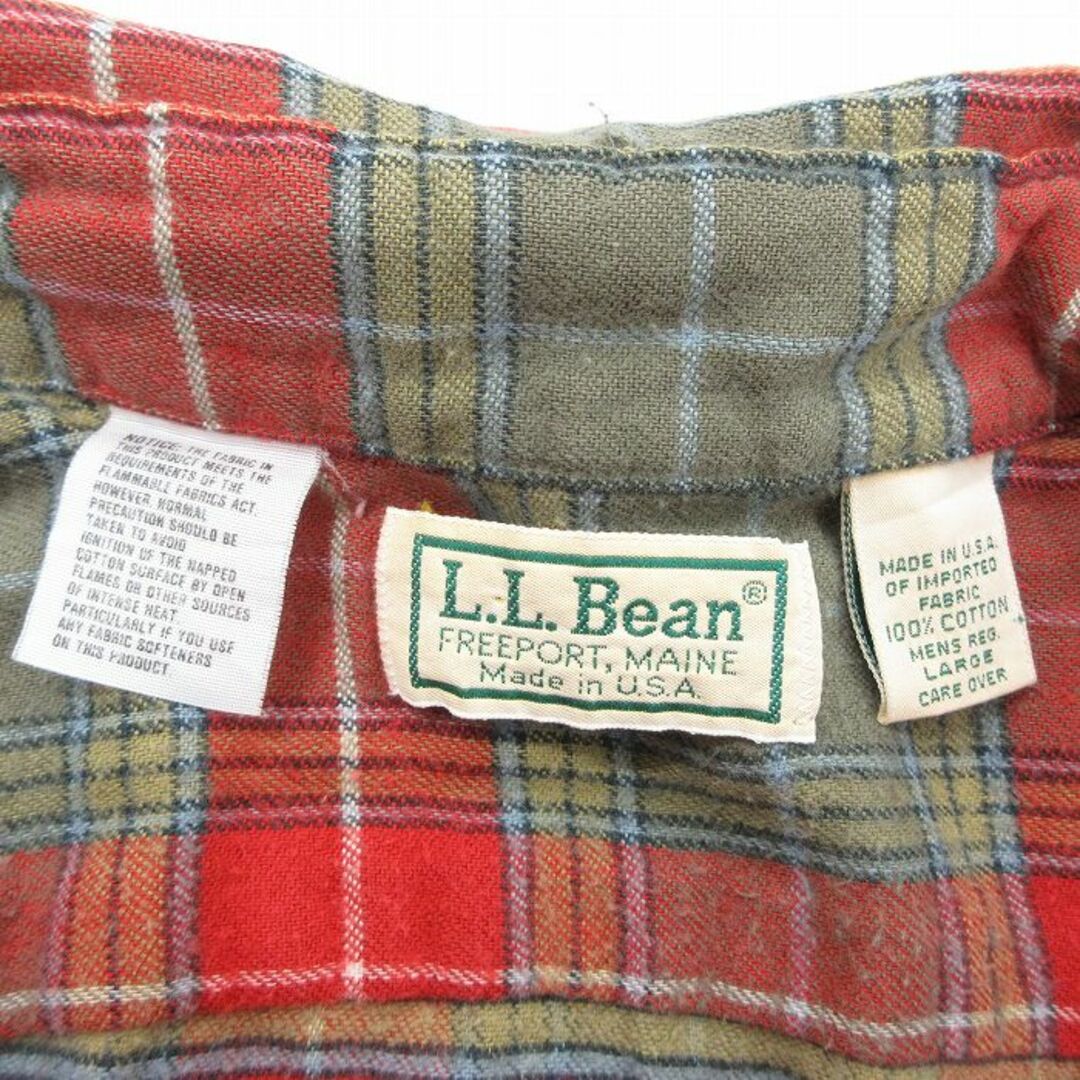 L.L.Bean(エルエルビーン)のXL★古着 エルエルビーン LLBEAN 長袖 フランネル シャツ メンズ 80年代 80s コットン ボタンダウン 緑系他 グリーン チェック 23dec11 中古 トップス メンズのトップス(シャツ)の商品写真