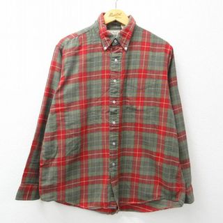 L.L.Bean - XL★古着 エルエルビーン LLBEAN 長袖 フランネル シャツ メンズ 80年代 80s コットン ボタンダウン 緑系他 グリーン チェック 23dec11 中古 トップス