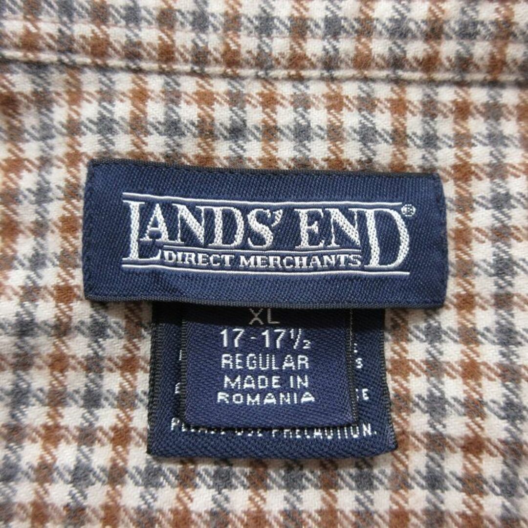 LANDS’END(ランズエンド)のXL★古着 ランズエンド 長袖 フランネル シャツ メンズ 90年代 90s 大きいサイズ コットン ボタンダウン 茶他 ブラウン チェック 23dec14 中古 トップス メンズのトップス(シャツ)の商品写真