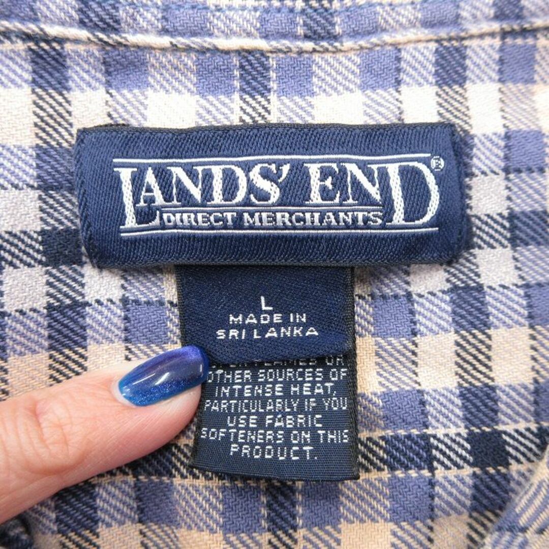 LANDS’END(ランズエンド)のL★古着 ランズエンド 長袖 フランネル シャツ メンズ 00年代 00s コットン ボタンダウン ベージュ他 カーキ チェック 23dec14 中古 トップス メンズのトップス(シャツ)の商品写真