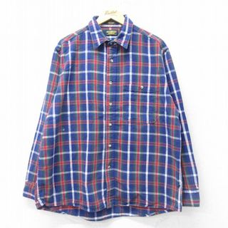 オシュコシュ(OshKosh)のXL★古着 オシュコシュ OSHKOSH 長袖 ヘビー フランネル シャツ メンズ 90年代 90s 大きいサイズ コットン USA製 紺他 ネイビー チェック 23dec15 中古 トップス(シャツ)