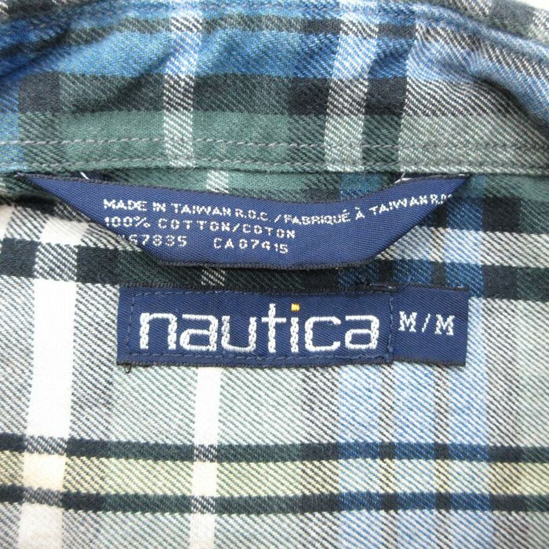 NAUTICA(ノーティカ)のXL★古着 ノーティカ NAUTICA 長袖 ブランド フランネル シャツ メンズ 90年代 90s ワンポイントロゴ コットン ボタンダウン 緑他 グリーン チェック 23dec16 中古 トップス メンズのトップス(シャツ)の商品写真