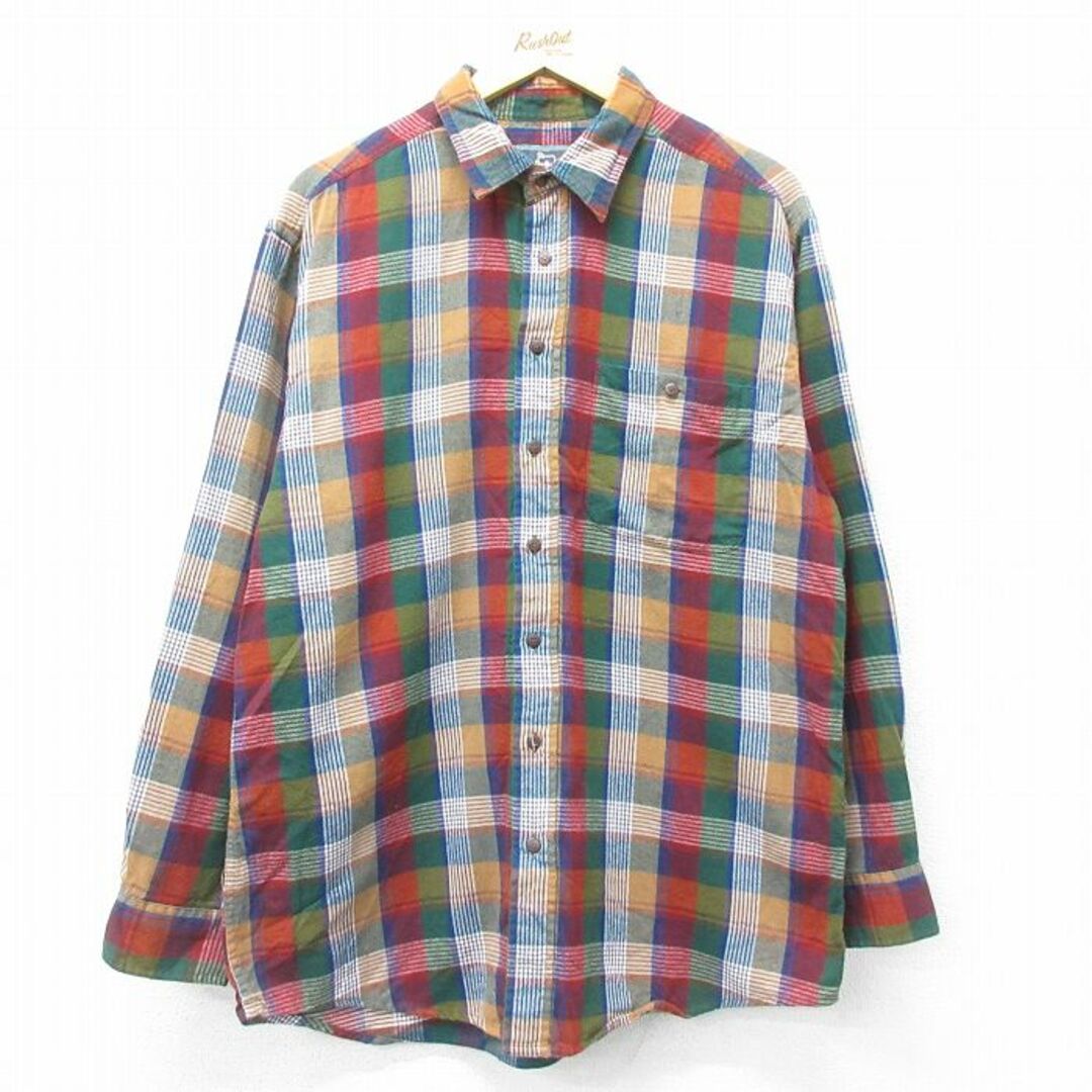 WOOLRICH(ウールリッチ)のL★古着 ウールリッチ WOOLRICH 長袖 フランネル シャツ メンズ 00年代 00s コットン 緑 グリーン チェック 23dec20 中古 トップス メンズのトップス(シャツ)の商品写真