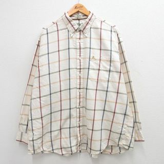 XL★古着 オービス ORVIS 長袖 シャツ メンズ 大きいサイズ コットン ボタンダウン 薄ベージュ他 カーキ チェック 23dec18 中古 トップス(シャツ)