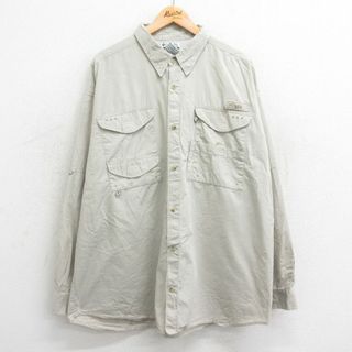 XL★古着 コロンビア COLUMBIA 長袖 フィッシング シャツ メンズ 00年代 00s PFG 大きいサイズ ロング丈 ベージュ カーキ 内側メッシュ 23dec13 中古 トップス