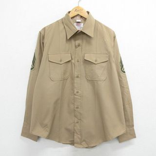 XL★古着 長袖 ミリタリー シャツ メンズ 80年代 80s 銃 USA製 ベージュ カーキ 23dec18 中古 トップス(シャツ)