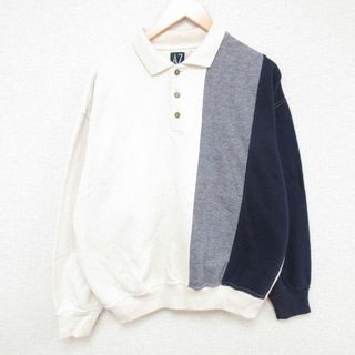 XL★古着 長袖 スウェット メンズ 00年代 00s マルチカラー 襟付き 紺他 ネイビー 23dec11 中古 スエット トレーナー トップス(パーカー)