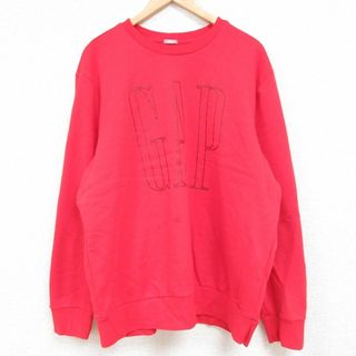 ギャップ(GAP)のXL★古着 ギャップ GAP 長袖 スウェット メンズ 00年代 00s ビッグロゴ 大きいサイズ クルーネック 赤 レッド 23dec12 中古 スエット トレーナー トップス(パーカー)