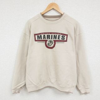 L★古着 長袖 スウェット メンズ 90年代 90s ミリタリー アメリカ 海兵隊員 クルーネック USA製 ベージュ カーキ 23dec12 中古 スエット トレーナー トップス(パーカー)