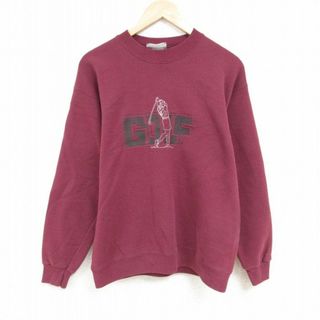 リー(Lee)のL★古着 リー Lee 長袖 スウェット メンズ 90年代 90s ゴルフ 刺繍 クルーネック USA製 エンジ 23dec14 中古 スエット トレーナー トップス(パーカー)