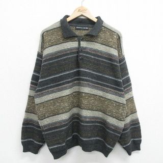 ピエールカルダン(pierre cardin)のXL★古着 ピエールカルダン pierre cardin 長袖 セーター メンズ 90年代 90s 大きいサイズ 襟付き アクリル カナダ製 グレー他 23dec11 中古 ニット トップス(ニット/セーター)