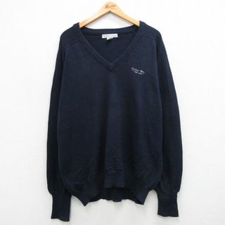 XL★古着 IZOD 長袖 セーター メンズ 90年代 90s オイスターベイ 大きいサイズ コットン Vネック USA製 濃紺 ネイビー 23dec12 中古 ニット トップス(ニット/セーター)