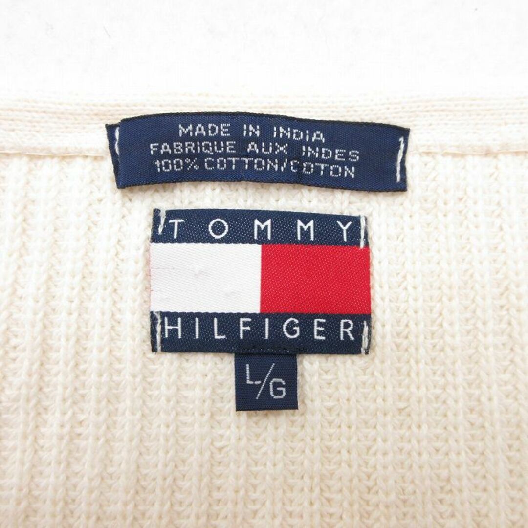 TOMMY HILFIGER(トミーヒルフィガー)のL★古着 トミーヒルフィガー TOMMY HILFIGER 長袖 ブランド セーター メンズ 90年代 90s 無地 コットン Vネック 生成り 23dec12 中古 ニット トップス メンズのトップス(ニット/セーター)の商品写真