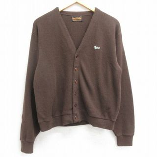 M★古着 長袖 ニット カーディガン メンズ 80年代 80s カメ アクリル 茶 ブラウン 23dec12 中古 トップス(カーディガン)