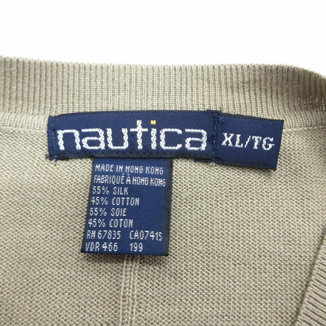 NAUTICA(ノーティカ)のXL★古着 ノーティカ NAUTICA 長袖 セーター メンズ 90年代 90s ワンポイントロゴ 大きいサイズ シルク Vネック ベージュ カーキ 23dec16 中古 ニット トップス メンズのトップス(ニット/セーター)の商品写真