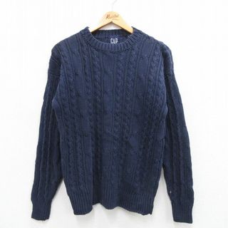 ギャップ(GAP)のM★古着 ギャップ GAP 長袖 ケーブル セーター メンズ 90年代 90s クルーネック 紺 ネイビー 23dec16 中古 ニット トップス(ニット/セーター)