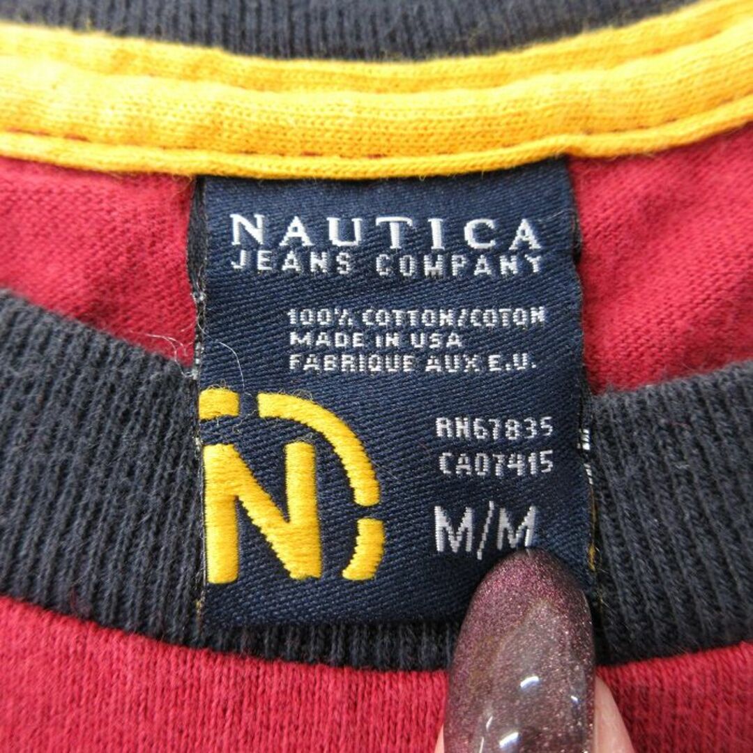 NAUTICA(ノーティカ)のL★古着 ノーティカ NAUTICA 長袖 ビンテージ ブランド Tシャツ メンズ 90年代 90s ビッグロゴ コットン クルーネック USA製 赤 レッド 23dec13 中古 メンズのトップス(Tシャツ/カットソー(半袖/袖なし))の商品写真