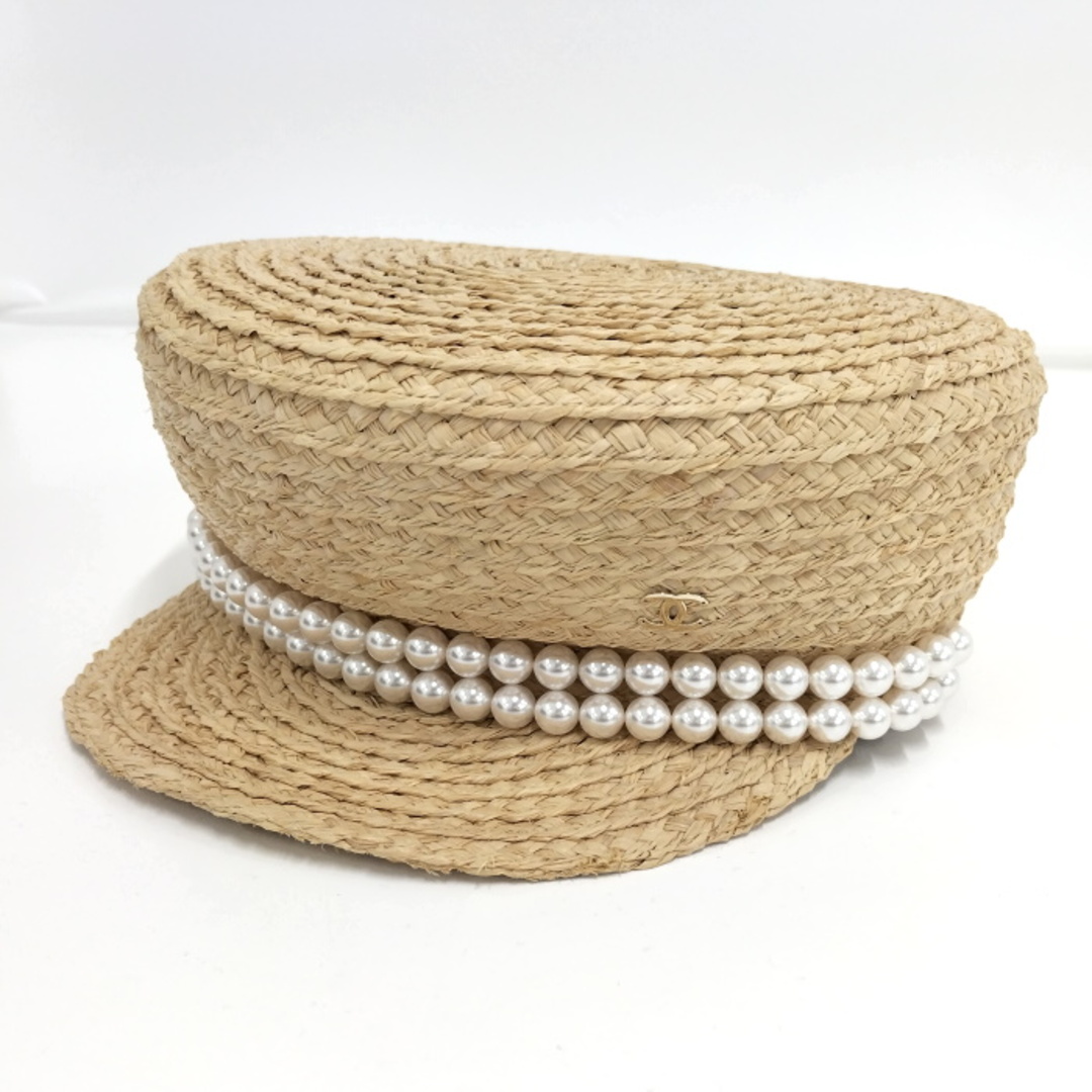 CHANEL - CHANEL キャップ ロゴ ストロー パール ベージュ CHANEL - CHANEL キャップ ロゴ ストロー パール ベージュ